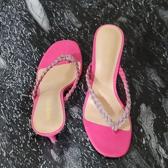 BRAND NEW BEBE AISLINN WOMEN'S RHINESTONE SLIP ON HEELS SANDAL - Picture 10 of 16